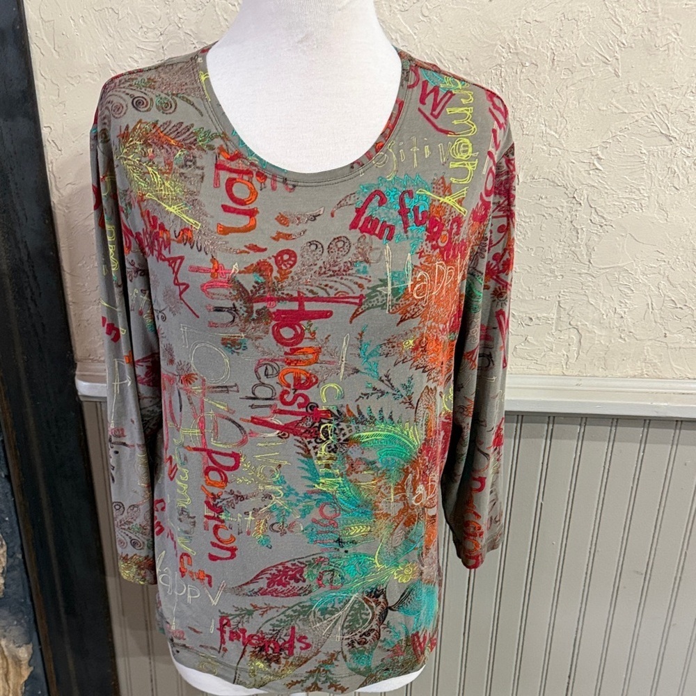 Chico's Multicolor Graphic Long Sleeve Top